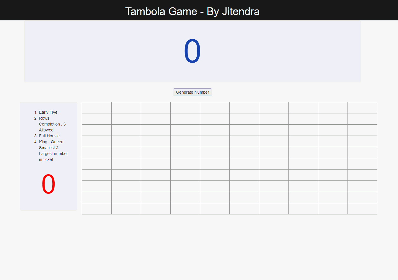 Housie / Tambola / Bingo Game Number Generator – Home