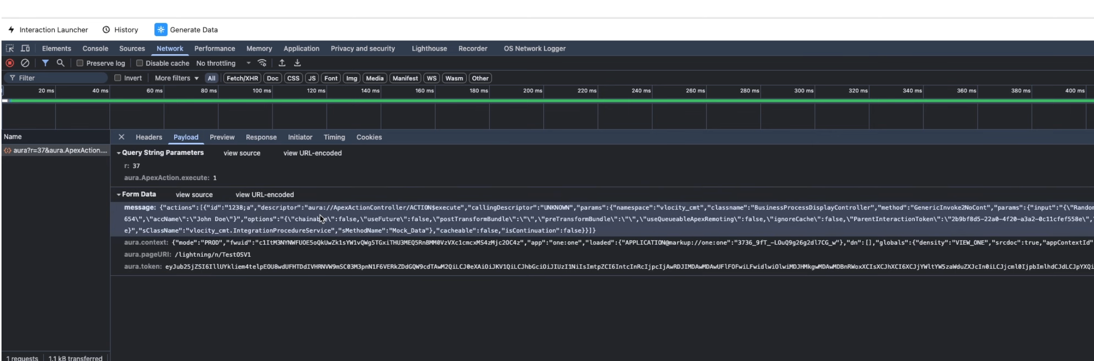 OmniScript Network Tab Debugging - Payload Message JSON Data