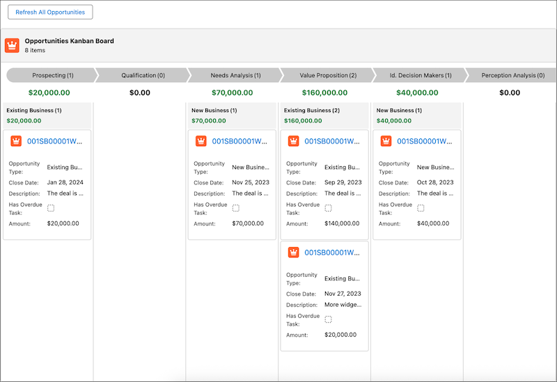 Salesforce Spring 2026 Kanban Board in Screen Flows - Visual record management with drag-and-drop cards for opportunity and case tracking