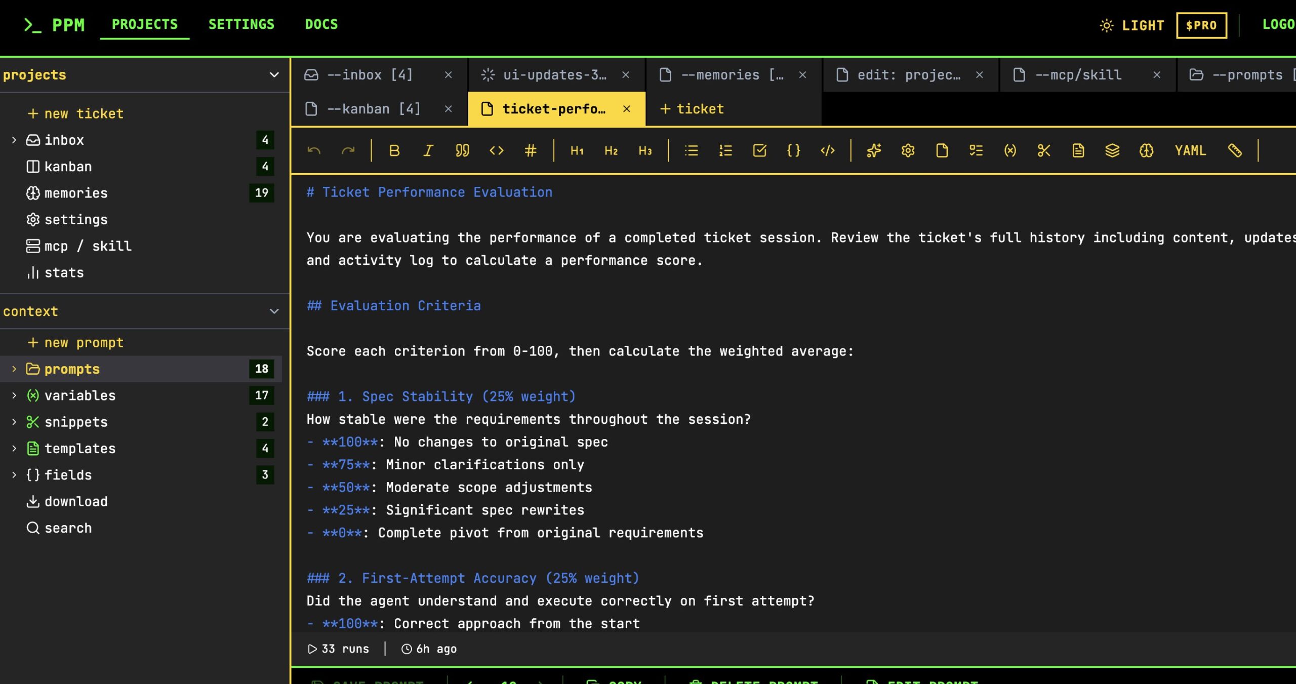Auto-evaluate Claude Code session with scoring criteria showing code correctness, first-attempt accuracy, and project convention adherence metrics